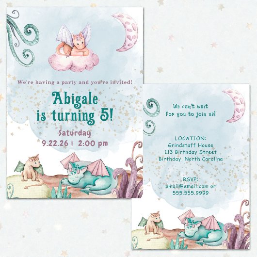 Whimsical Dragon Animal Birthday Invitation Kaart