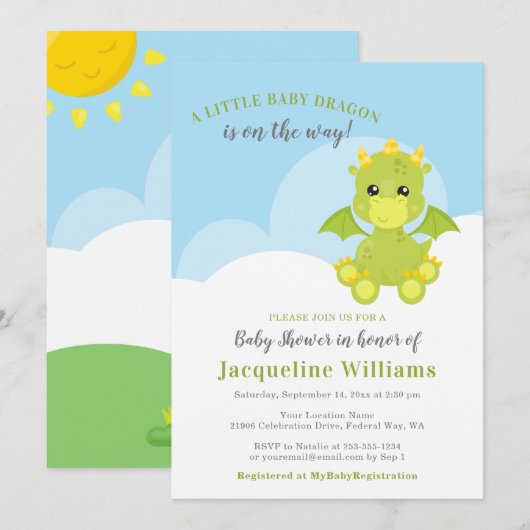 Whimsical Dragon Baby Shower Kaart (Voorkant / Achterkant)