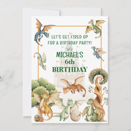 Whimsical Dragon Birthday  Invitation (Devant)