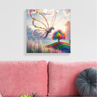 Whimsical Dragon Butterfly in Bloom: ingewikkeld Canvas Afdruk