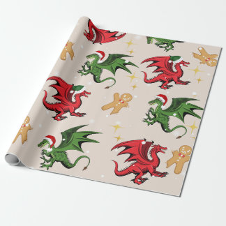 Whimsical Dragon & Gingerbread Kerst Wrapping Cadeaupapier