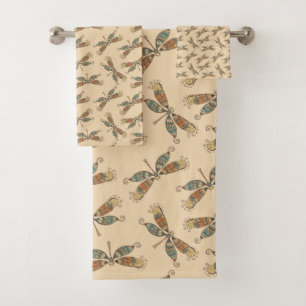 Whimsical Dragonflies Butter Cream Earthy Bad Handdoek