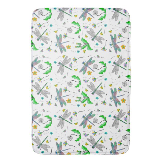 Whimsical Dragonflies en Dandelions Hand Drawn Badmat (Voorkant Verticaal)