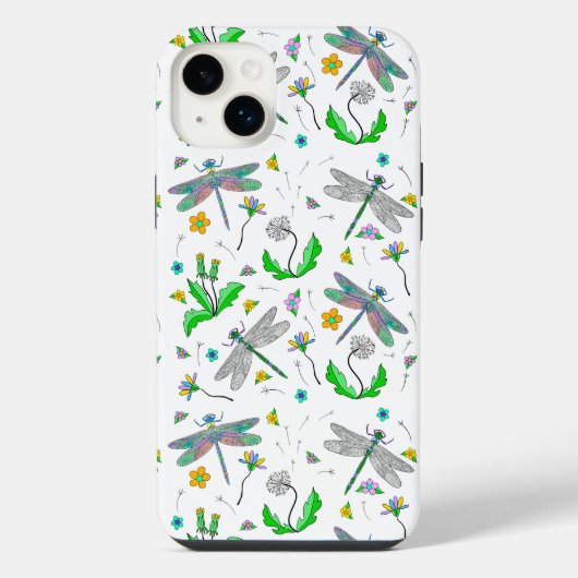Whimsical Dragonflies en Dandelions Hand Drawn iPhone Hoesje (Achterkant)