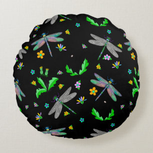 Whimsical Dragonflies en Dandelions Hand Drawn Rond Kussen