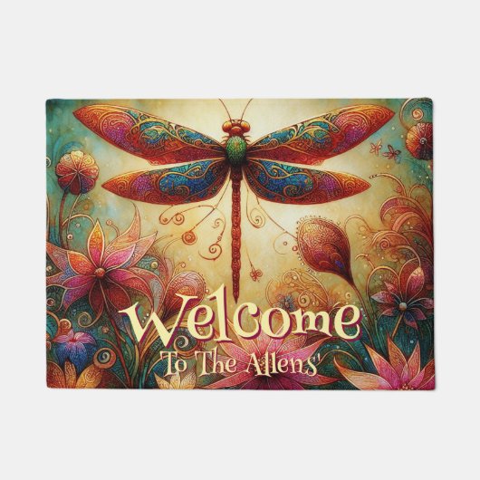 Whimsical Dragonfly Floral Abstract gepersonalisee Deurmat (Voorkant)