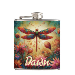 Whimsical Dragonfly Floral Abstract gepersonalisee Heupfles
