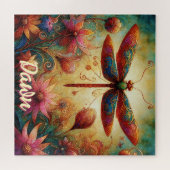 Whimsical Dragonfly Floral Abstract gepersonalisee Legpuzzel (Horizontaal)