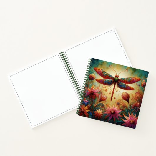 Whimsical Dragonfly Floral Abstracte Blauwgroen sc Notitieboek (Binnen)