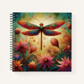 Whimsical Dragonfly Floral Abstracte Blauwgroen sc Notitieboek (Voorkant)