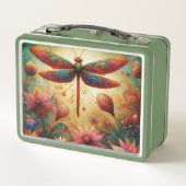 Whimsical Dragonfly Floral Abstracte Kunst Blauwgr (Achterkant)