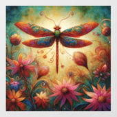 Whimsical Dragonfly Floral Abstracte Kunst Blauwgr Raamsticker (Vel)