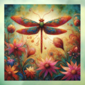 Whimsical Dragonfly Floral Abstracte Kunst Blauwgr Raamsticker (Vel 3)