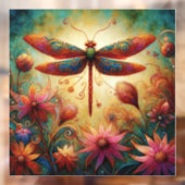 Whimsical Dragonfly Floral Abstracte Kunst Blauwgr Raamsticker (Vel 2)