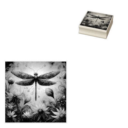 Whimsical Dragonfly Floral Abstracte Kunst Blauwgr Rubberstempel (Gestempeld)