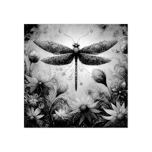 Whimsical Dragonfly Floral Abstracte Kunst Blauwgr Rubberstempel (Afrduk)