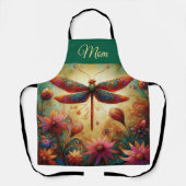 Whimsical Dragonfly Floral Abstracte Kunst Blauwgr Schort (Voorkant)