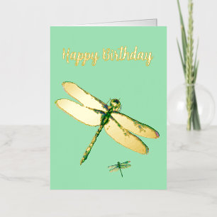 Whimsical Dragonfly Mint Green Folie Birthday Kaar Wenskaart