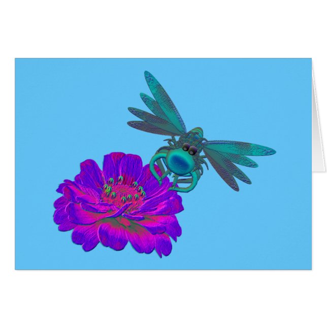 Whimsical Dragonfly on Flower Card (Voorkant Horizontaal)