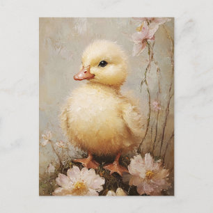Whimsical Duckling met bloemen Spring Art Briefkaart
