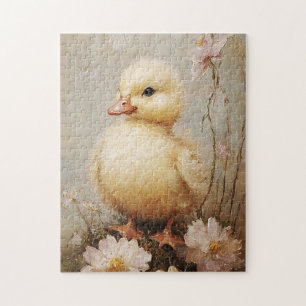 Whimsical Duckling met bloemen Spring Art Legpuzzel