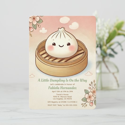 Whimsical Dumpling Baby shower met stoombloemen Kaart (Staand voorkant)