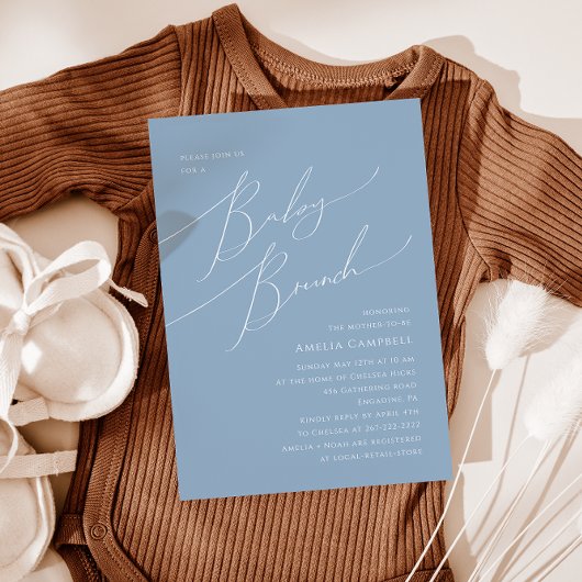 Whimsical Dusty Blue Baby Brunch Invitation
