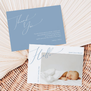Whimsical Dusty Blue Bedankt Baby Aankondiging