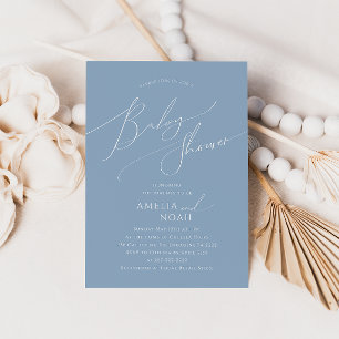 Whimsical Dusty Blue Couples Baby shower Kaart