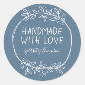 Whimsical Dusty Blue Handmade with Love Ronde Sticker (Voorkant)