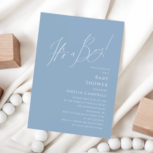 Whimsical Dusty Blue Het is een Boy Baby shower Kaart