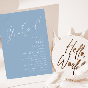 Whimsical Dusty Blue Het is een Meisje Baby shower Kaart