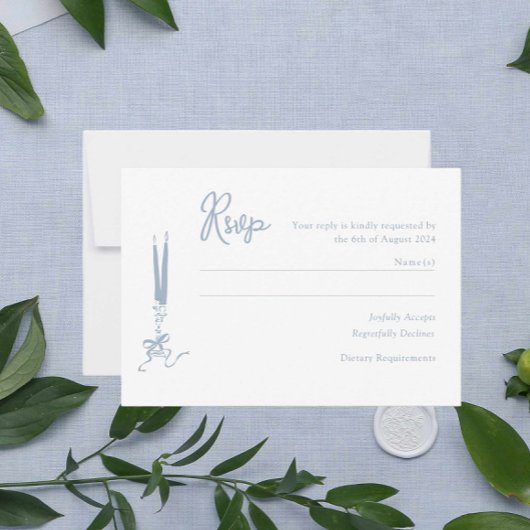 Whimsical Dusty Blue Wedding RSVP Kaart