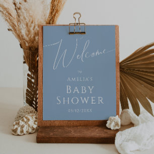Whimsical Dusty Blue Welkom Baby shower Sign Poster