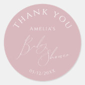 Whimsical Dusty Roos Baby shower Dank je wel Ronde Sticker (Voorkant)