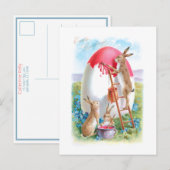 Whimsical Easter Bunnies en Giant Egg Briefkaart (Voorkant / Achterkant)