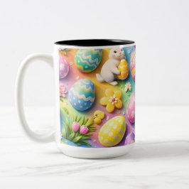 Whimsical Easter bunny and colourful egg pattern c Tweekleurige Koffiemok
