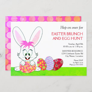 Whimsical Easter Bunny and Eggs Party Kaart