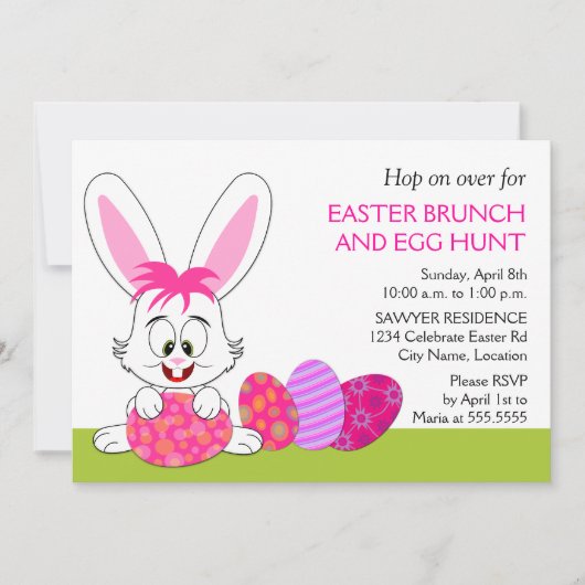 Whimsical Easter Bunny and Eggs Party Kaart (Voorkant)