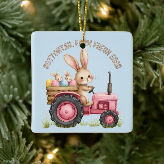 Whimsical Easter Bunny Boerderij Tractor Keramisch Ornament (Boom)