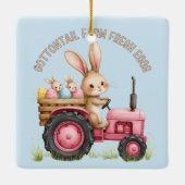 Whimsical Easter Bunny Boerderij Tractor Keramisch Ornament (Achterkant)