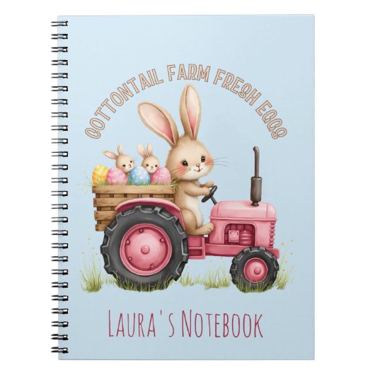 Whimsical Easter Bunny Boerderij Tractor Notitieboek (Voorkant)