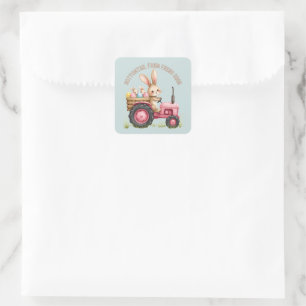 Whimsical Easter Bunny Boerderij Tractor Vierkante Sticker