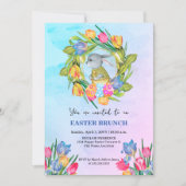 Whimsical Easter Bunny Eggs Tulips Invitation (Devant)