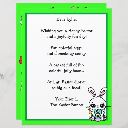 Whimsical Easter Bunny en Poem Kind Letter Game (Voorkant / Achterkant)