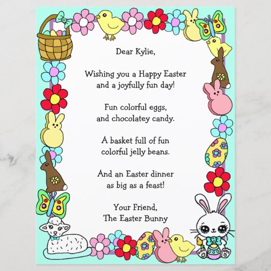Whimsical Easter Bunny en Poem Kind Letter Game (Voorkant)