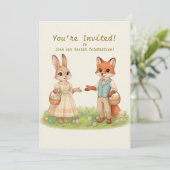 Whimsical Easter Bunny & Fox Party Invitation (Debout devant)