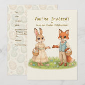 Whimsical Easter Bunny & Fox Party Invitation (Devant / Derrière)
