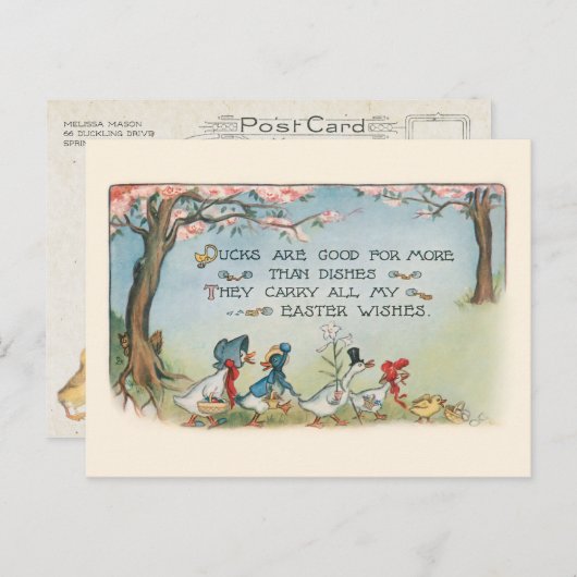 Whimsical  Easter Duck Family Briefkaart (Voorkant / Achterkant)