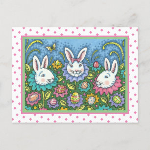 WHIMSICAL EASTER EGG GARDEN, BUNNY RABBIT FLOWERS FEESTDAGENKAART
